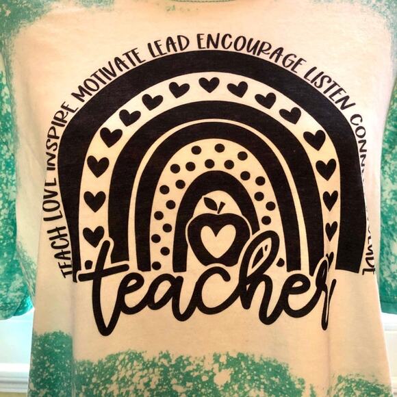Rainbow Teacher Bleach Dye Handmade Graphic Tee - Picture 3 of 6